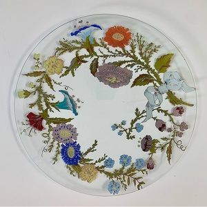 Vintage Dorothy C. Thorpe clear glass serving platter California Wildflowers